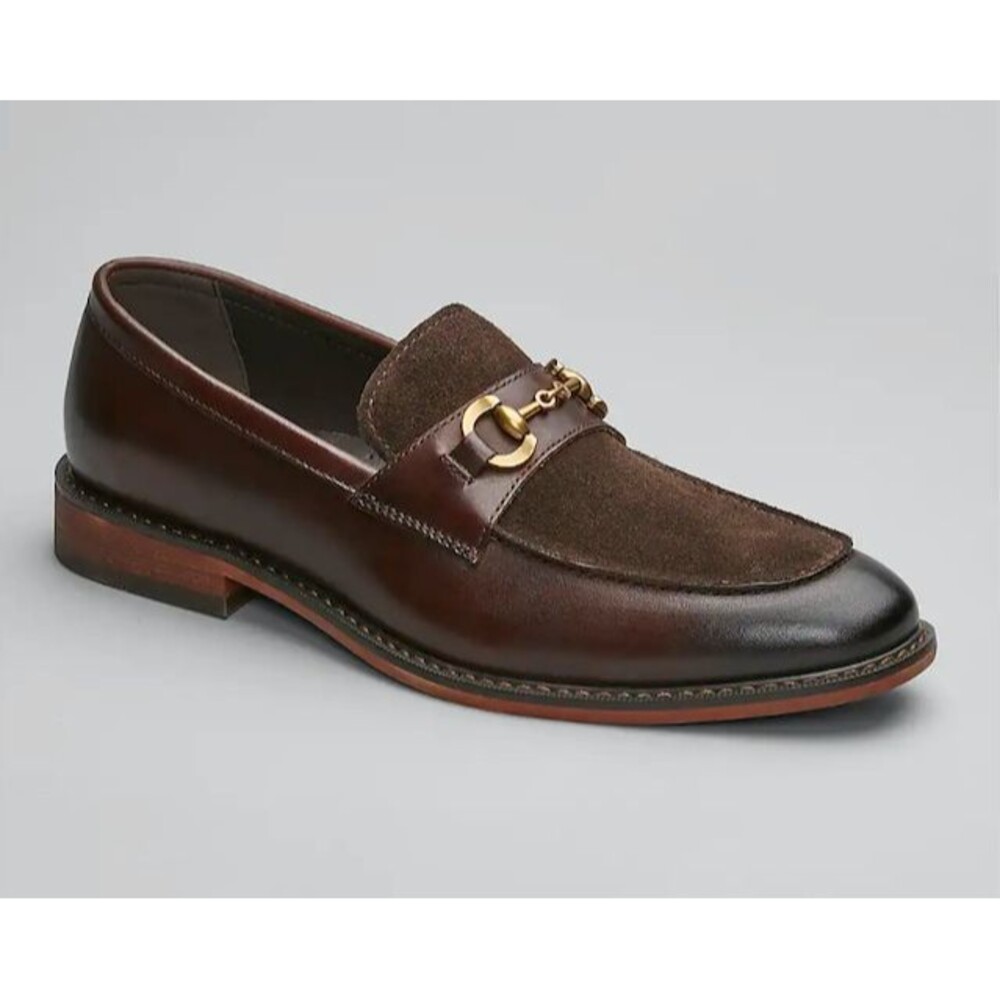 Moretti Dickens Bit Loafers, Dark Brown Leather Slip-On Shoes :9.5 D-Width